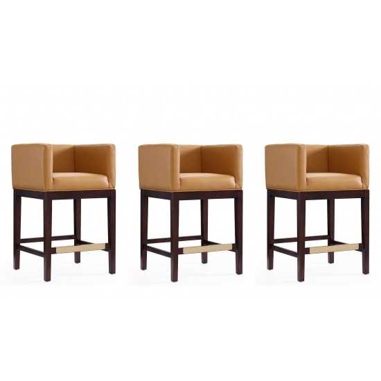 Kingsley Counter Stool in Camel and Dark Walnut (Set of 3)