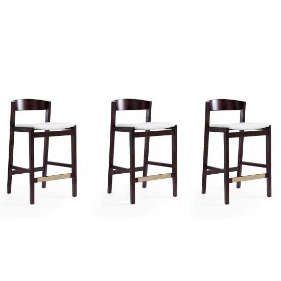 Klismos Counter Stool in Ivory and Dark Walnut (Set of 3)