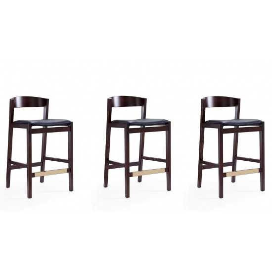 Klismos Counter Stool in Black and Dark Walnut (Set of 3)