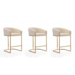 Louvre Counter Stool in Cream and Titanium Gold (Set of 3)