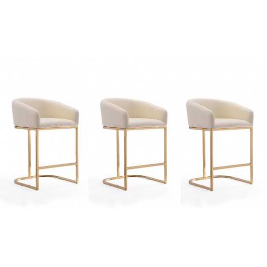 Louvre Counter Stool in Cream and Titanium Gold (Set of 3)