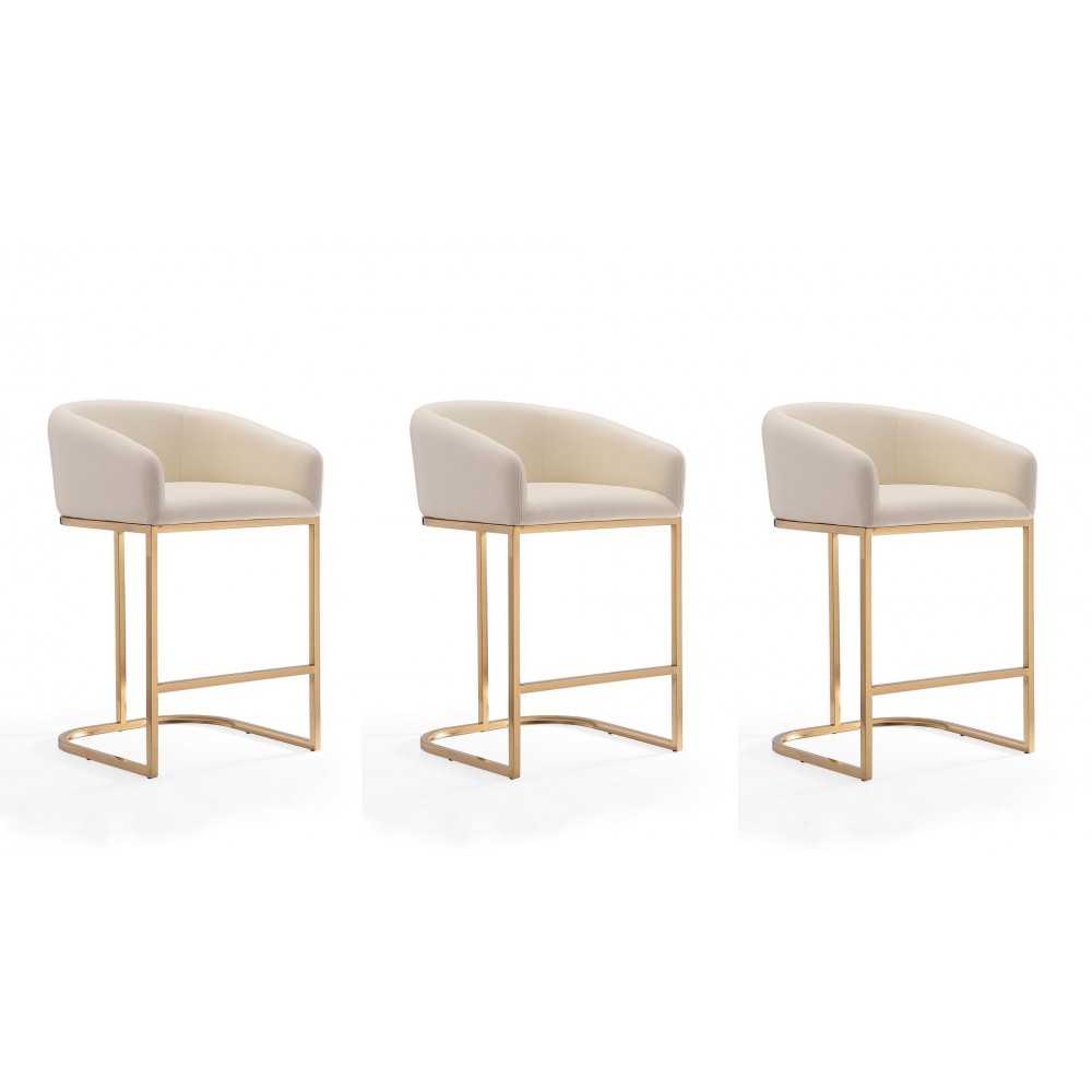 Louvre Counter Stool in Cream and Titanium Gold (Set of 3) Louvre Counter Stool in Cream and Titanium Gold (Set of 3)