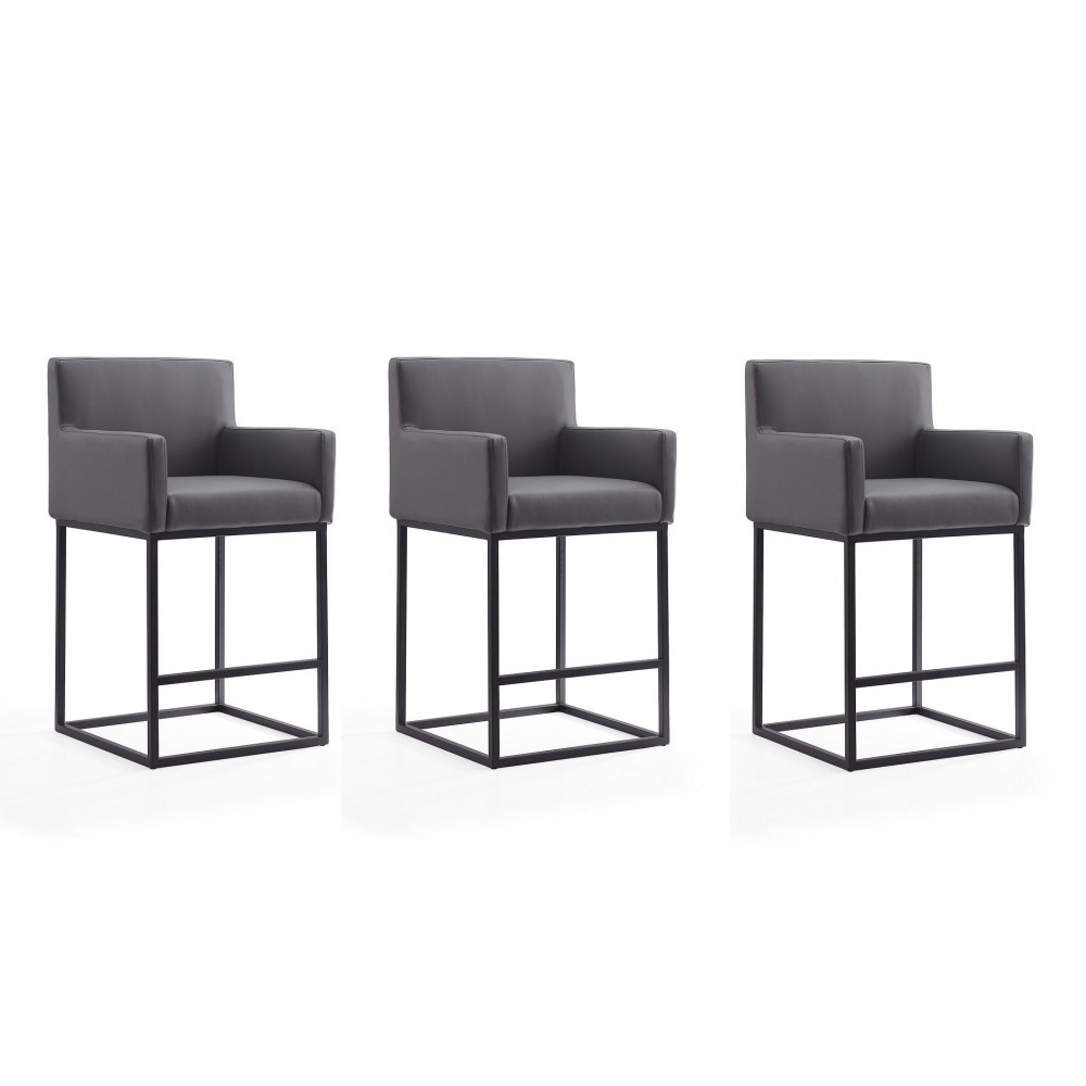 Ambassador Counter Stool in Grey and Black (Set of 3)