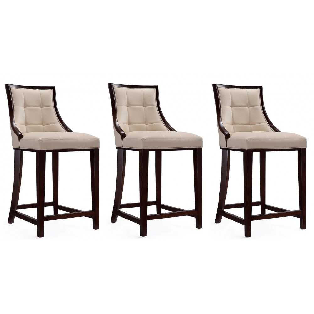 Fifth Ave Counter Stool in Cream and Dark Walnut (Set of 3)