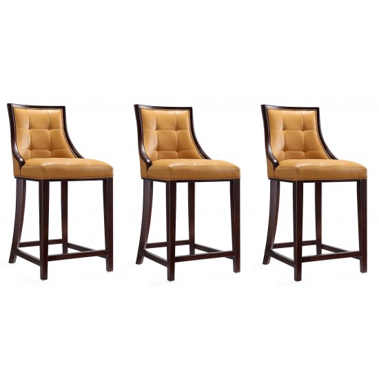 Fifth Ave Counter Stool in Camel and Dark Walnut (Set of 3)