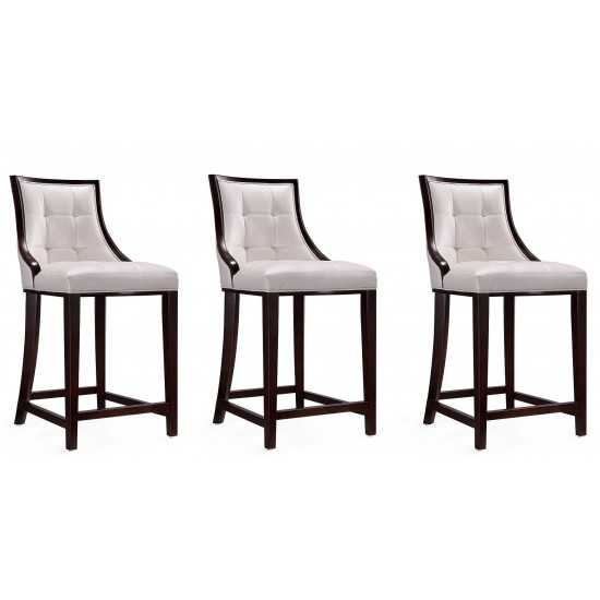 Fifth Ave Counter Stool in Pearl White and Walnut (Set of 3)