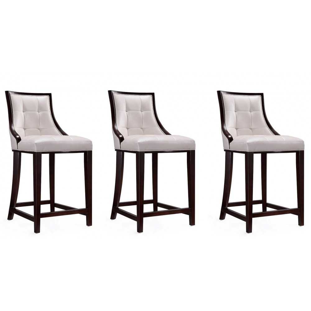 Fifth Ave Counter Stool in Pearl White and Walnut (Set of 3)