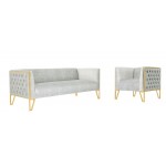 Vector Sofa and Armchair Set of 2 in Grey and Gold