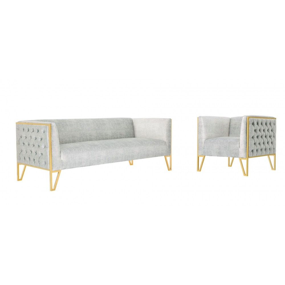 Vector Sofa and Armchair Set of 2 in Grey and Gold