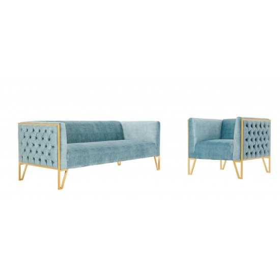 Vector Sofa and Armchair Set of 2 in Ocean Blue and Gold