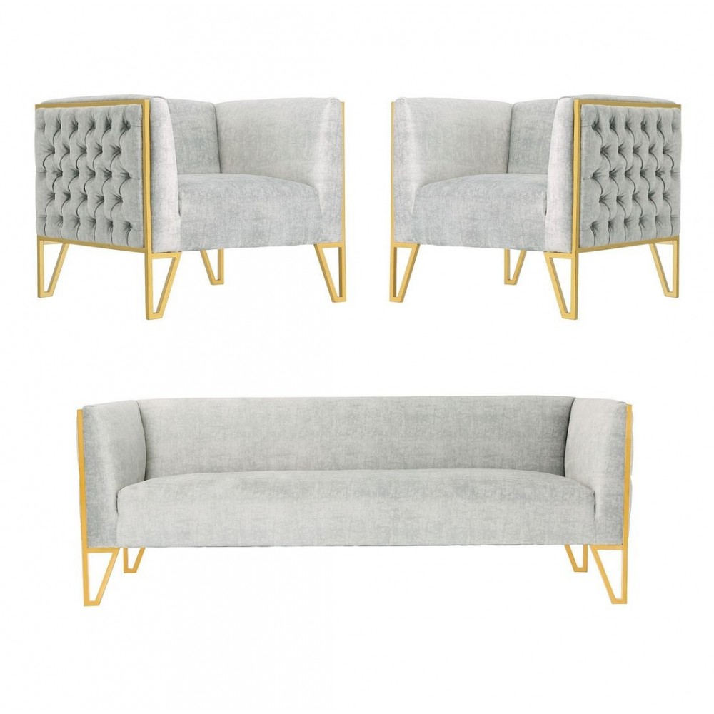 Vector Sofa and Armchair Set of 3 in Grey and Gold