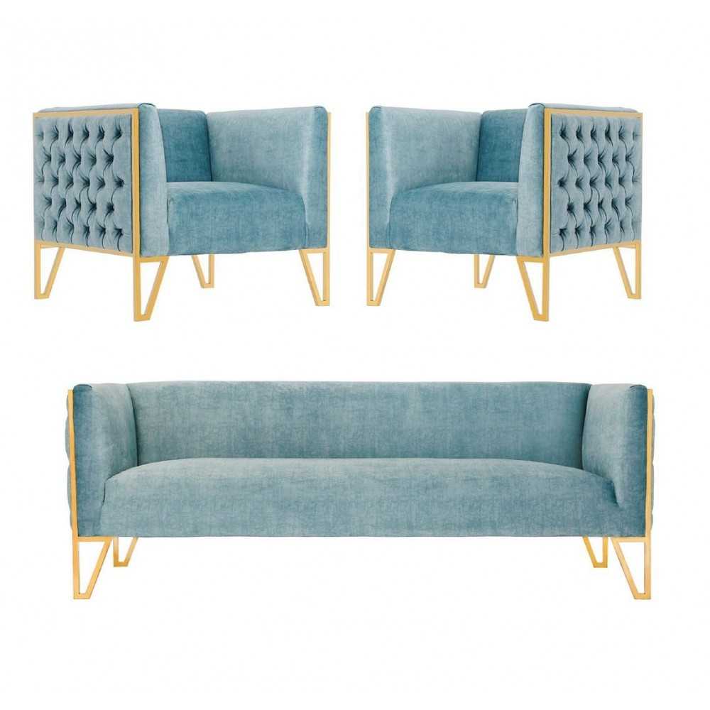 Vector Sofa and Armchair Set of 3 in in Grey and Gold