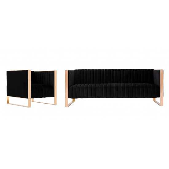 Trillium Sofa and Armchair Set of 2 in Black and Rose Gold