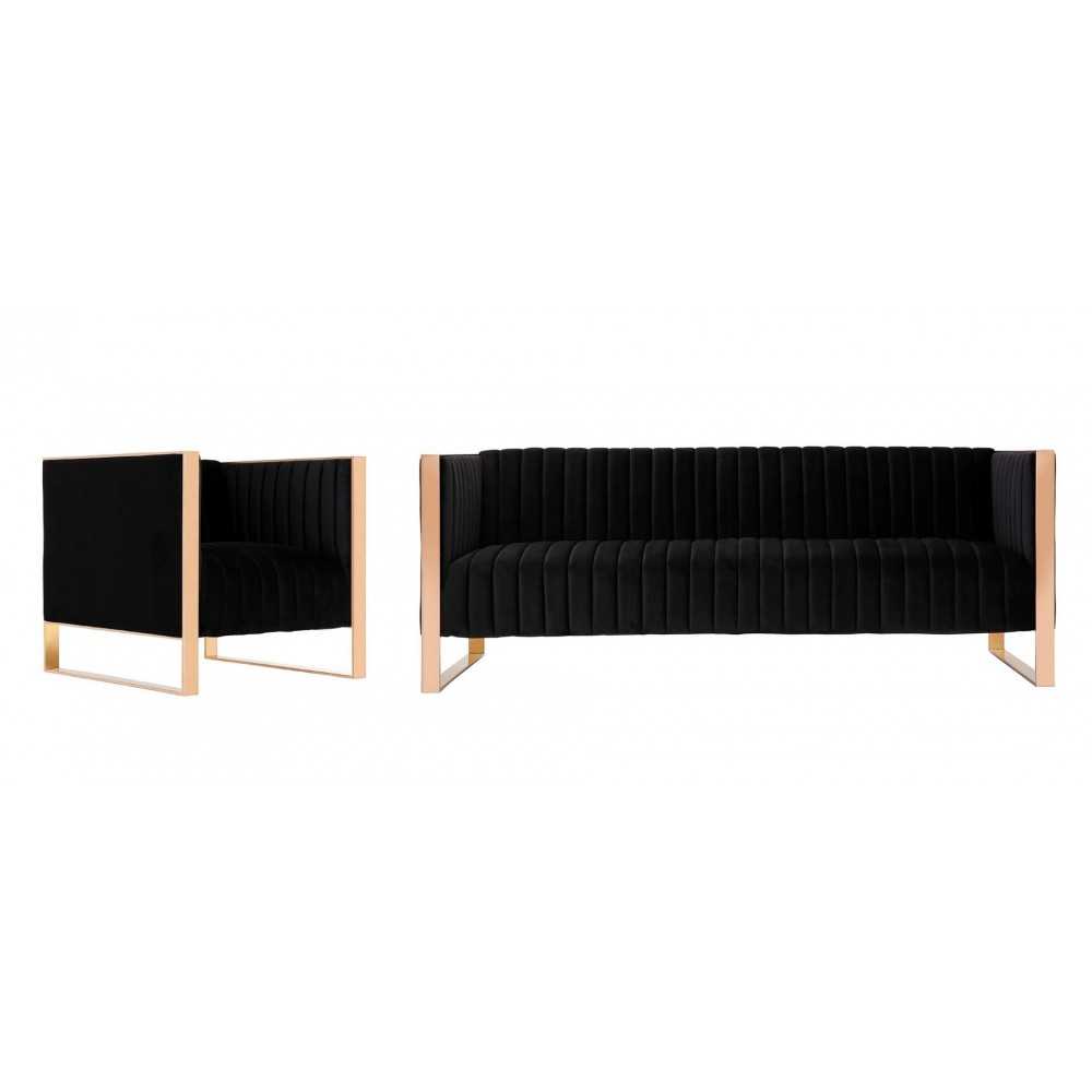 Trillium Sofa and Armchair Set of 2 in Black and Rose Gold