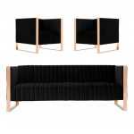 Trillium Sofa and Armchair Set of 3 in Black and Rose Gold