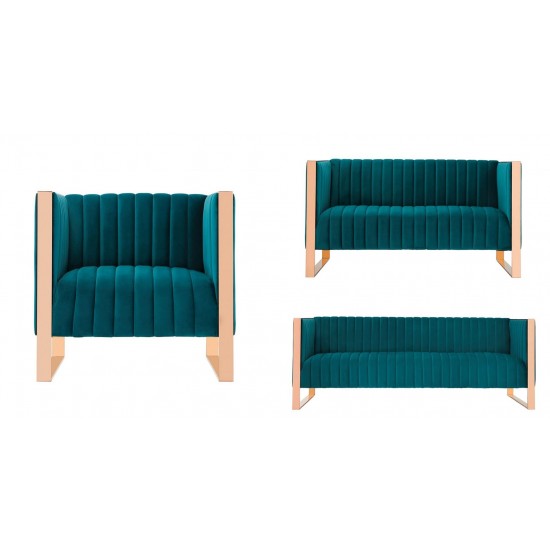 Trillium 3 Piece - Sofa, Loveseat and Armchair Set in Teal and Rose Gold