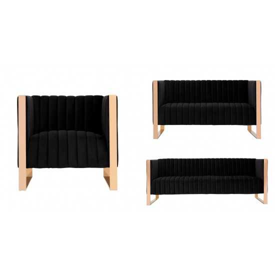 Trillium 3 Piece - Sofa, Loveseat and Armchair Set in Black and Rose Gold