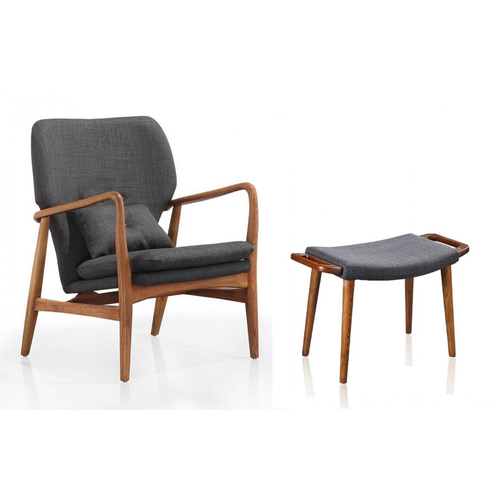 Bradley Accent Chair and Ottoman in Charcoal and Walnut