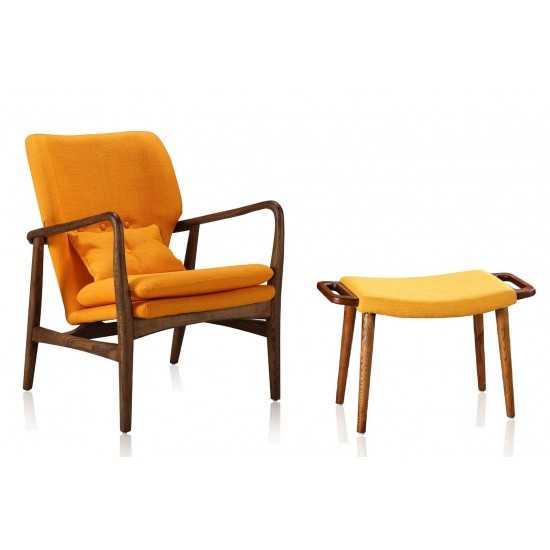 Bradley Accent Chair and Ottoman in Yellow and Walnut