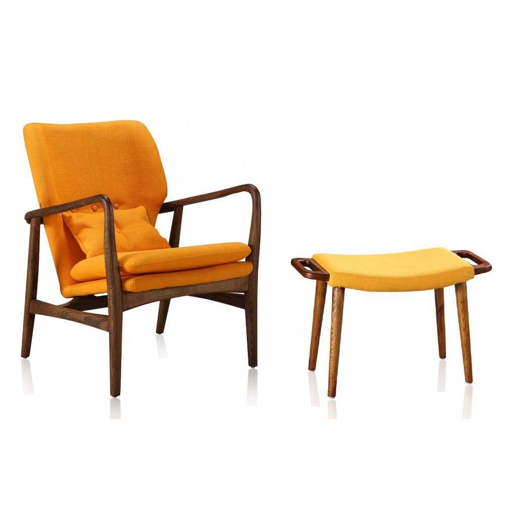 Bradley Accent Chair and Ottoman in Yellow and Walnut