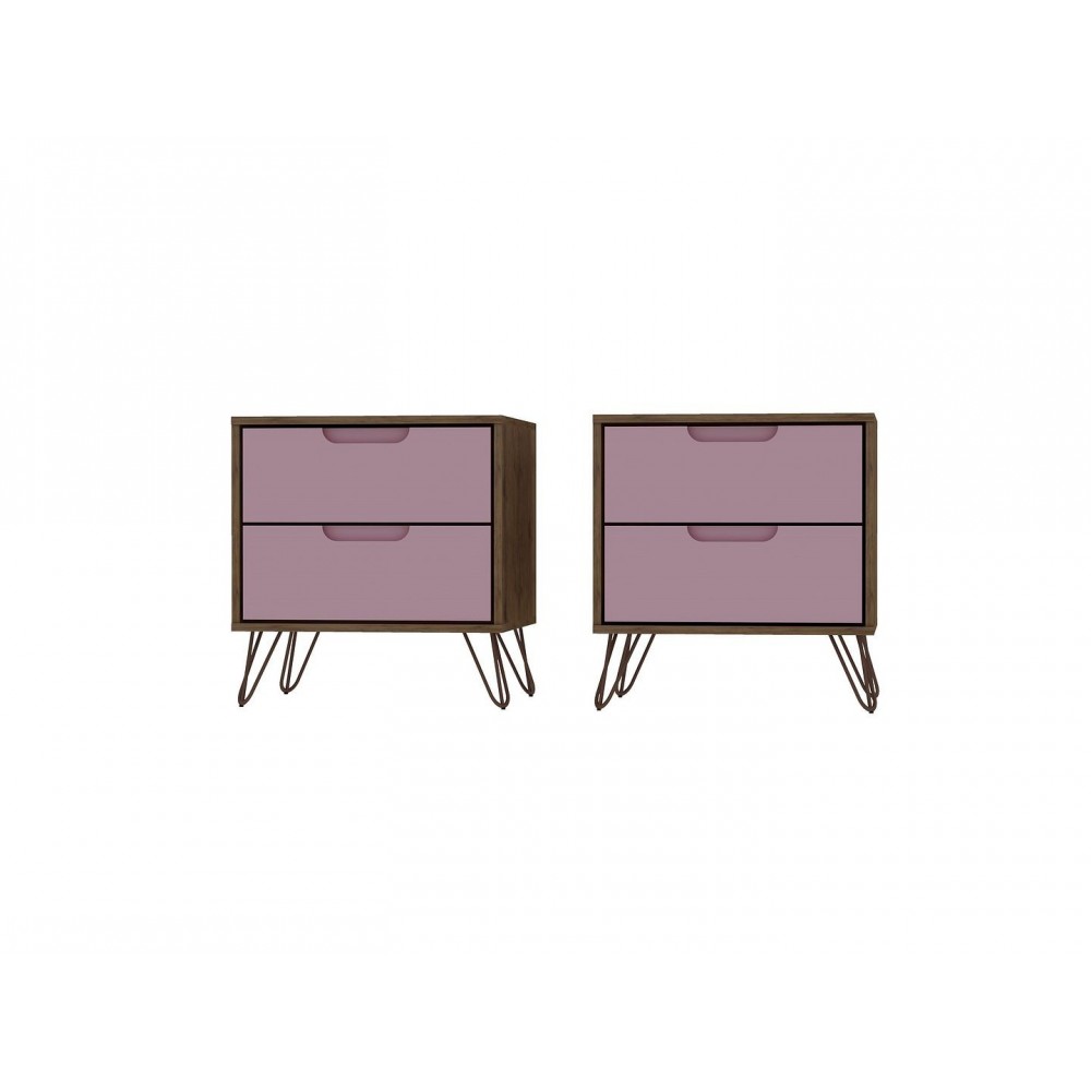 Rockefeller Nightstand 2.0 - Set of 2 in Nature and Rose Pink