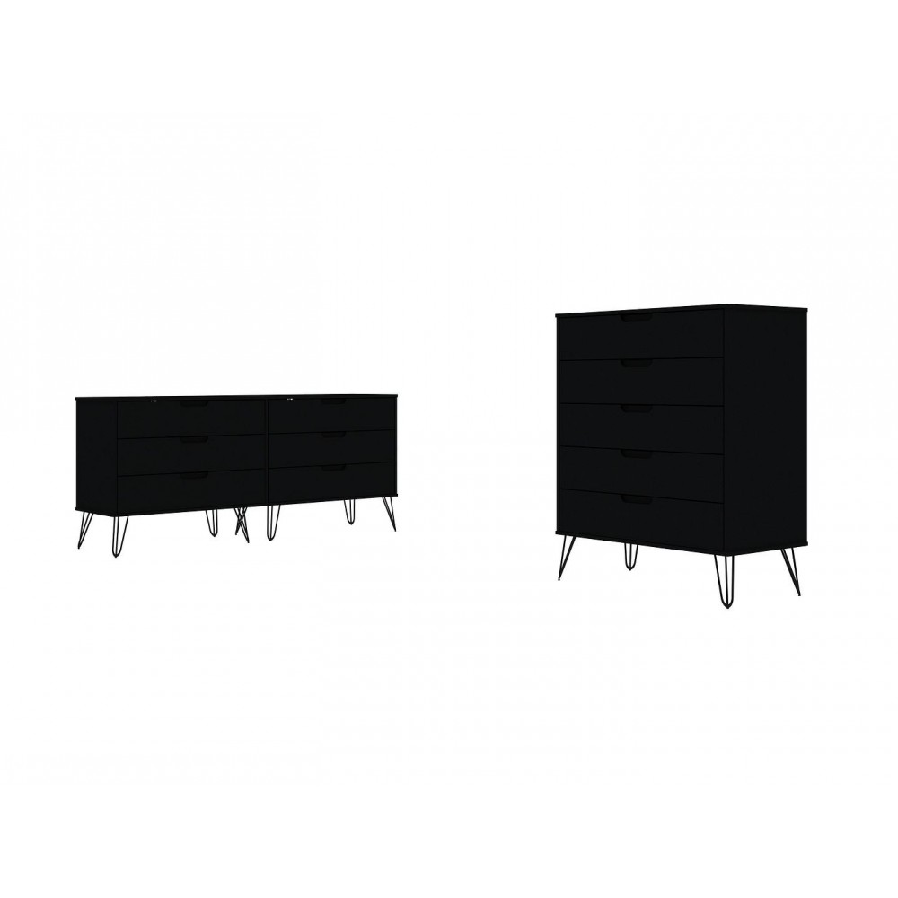 Rockefeller 5-Drawer Tall Dresser and 6-Drawer Wide Dresser in Black