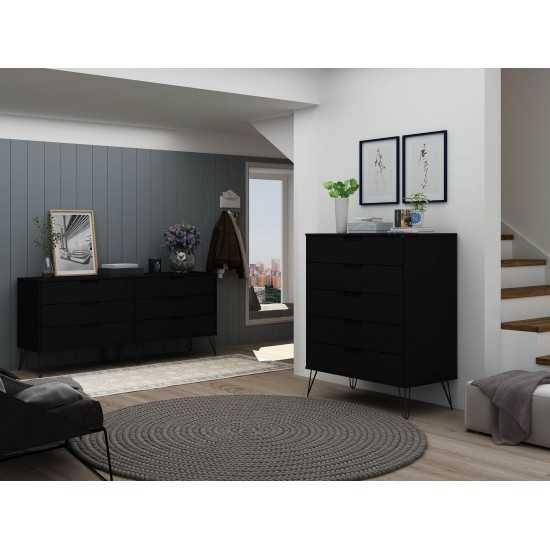 Rockefeller 5-Drawer Tall Dresser and 6-Drawer Wide Dresser in Black