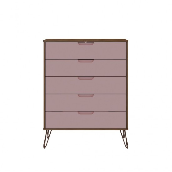 Rockefeller 5-Drawer Tall Dresser and 6-Drawer Wide Dresser in Nature and Rose Pink