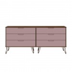 Rockefeller 5-Drawer Tall Dresser and 6-Drawer Wide Dresser in Nature and Rose Pink