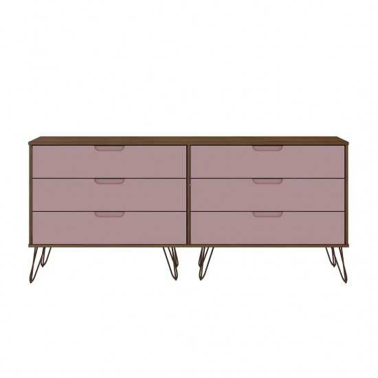 Rockefeller 5-Drawer Tall Dresser and 6-Drawer Wide Dresser in Nature and Rose Pink