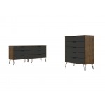 Rockefeller 5-Drawer Tall Dresser and 6-Drawer Wide Dresser in Nature and Textured Grey