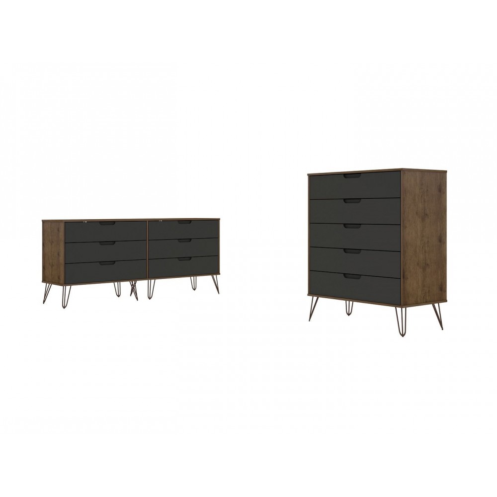 Rockefeller 5-Drawer Tall Dresser and 6-Drawer Wide Dresser in Nature and Textured Grey