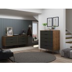 Rockefeller 5-Drawer Tall Dresser and 6-Drawer Wide Dresser in Nature and Textured Grey