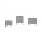 Rockefeller 3 Piece Bedroom Set Tall 5-Drawer Dresser, Standard 3- Drawer Dresser and 2-Drawer Nightstand in White