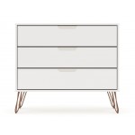 Rockefeller 3 Piece Bedroom Set Tall 5-Drawer Dresser, Standard 3- Drawer Dresser and 2-Drawer Nightstand in White