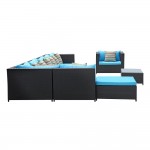 Fine Mod Imports Garden 7-Piece Outdoor Rattan, Espresso with Blue Cushion
