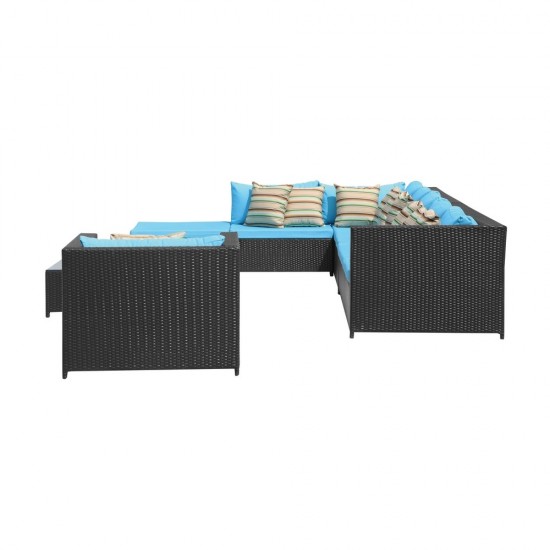 Fine Mod Imports Garden 7-Piece Outdoor Rattan, Espresso with Blue Cushion