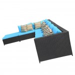 Fine Mod Imports Garden 7-Piece Outdoor Rattan, Espresso with Blue Cushion
