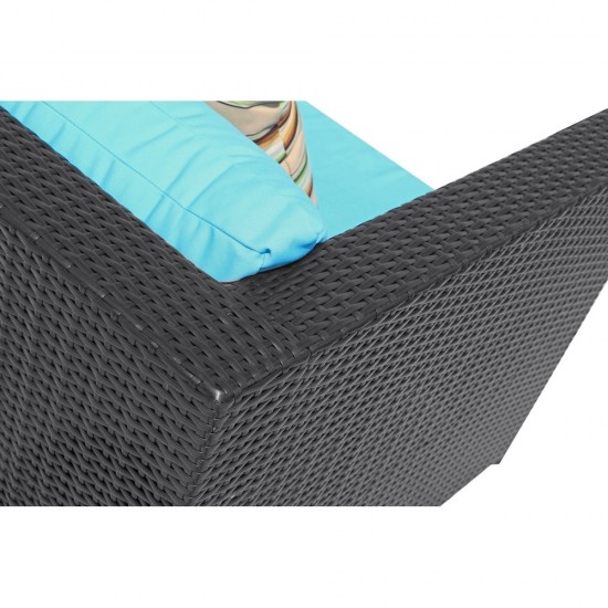 Fine Mod Imports Garden 7-Piece Outdoor Rattan, Espresso with Blue Cushion