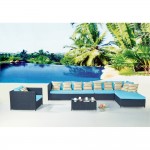 Fine Mod Imports Garden 7-Piece Outdoor Rattan, Espresso with Blue Cushion