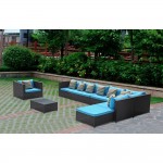 Fine Mod Imports Garden 7-Piece Outdoor Rattan, Espresso with Blue Cushion