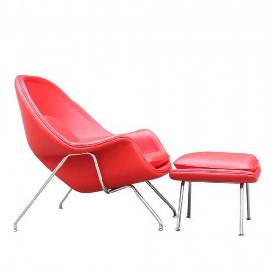 Fine Mod Imports Woom Chair and Ottoman in Leather, Red