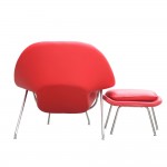 Fine Mod Imports Woom Chair and Ottoman in Leather, Red