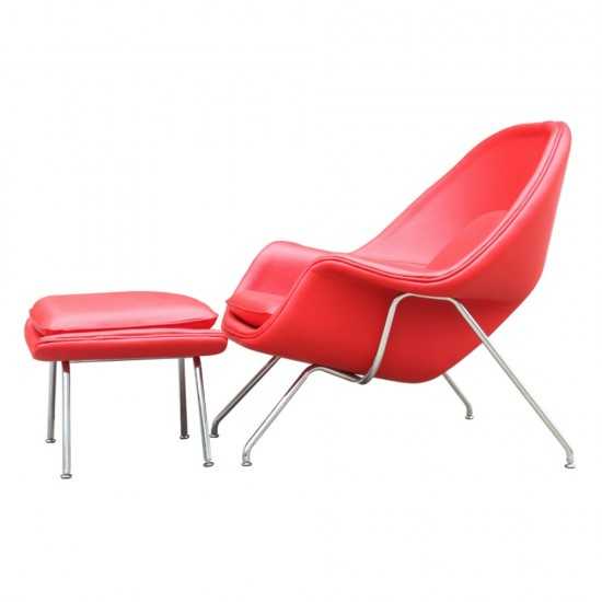 Fine Mod Imports Woom Chair and Ottoman in Leather, Red