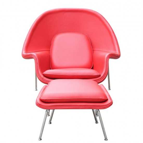 Fine Mod Imports Woom Chair and Ottoman in Leather, Red