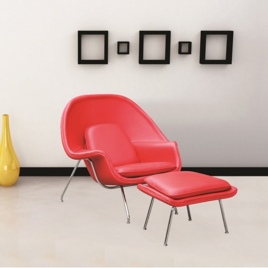 Fine Mod Imports Woom Chair and Ottoman in Leather, Red