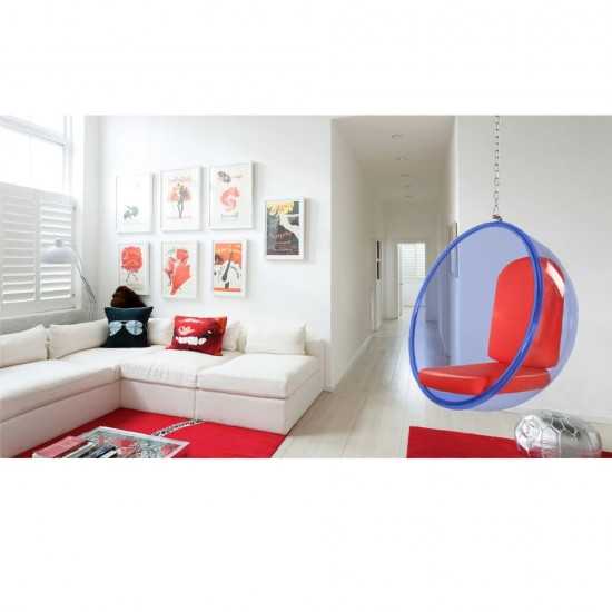 Fine Mod Imports Bubble Hanging Chair Blue Acrylic, Red