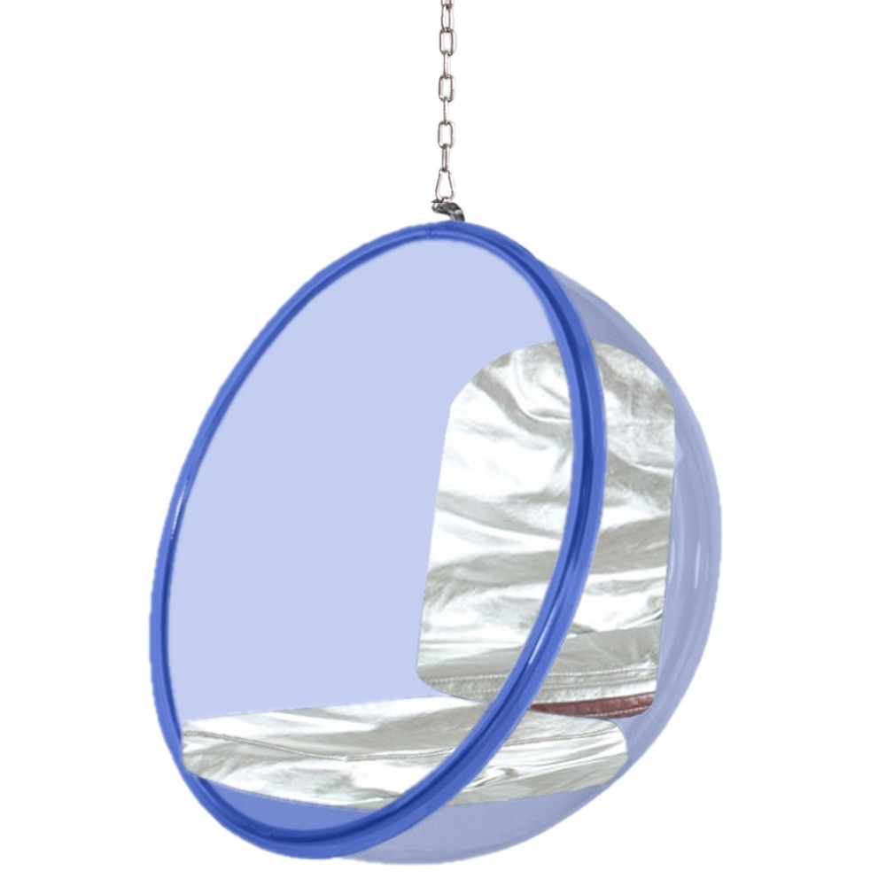 Fine Mod Imports Bubble Hanging Chair Blue Acrylic, Silver