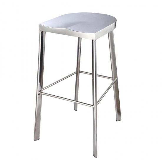 Fine Mod Imports Swiss Polished Bar Stool, Silver