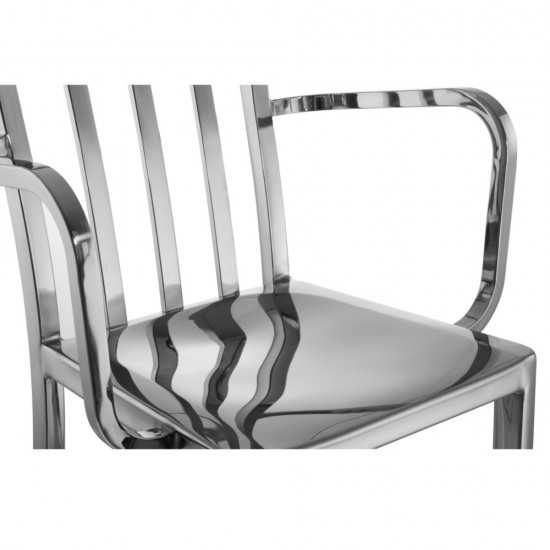 Fine Mod Imports Eve Steel Dining Arm Chair, Silver